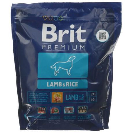 Сухой корм для собак Brit Premium для здоровья кожи и шерсти, ягненок с рисом 1 кг