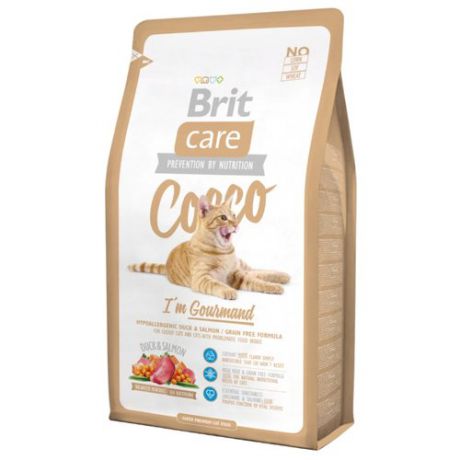 Корм для кошек Brit Care Cocco беззерновой, при чувствительном пищеварении, с лососем, с уткой 400 г