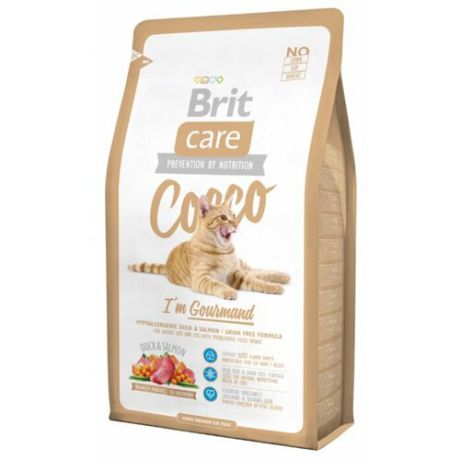 Корм для кошек Brit Care Cocco беззерновой, при чувствительном пищеварении, с лососем, с уткой 7 кг