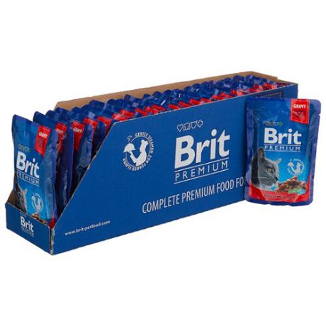 Корм для кошек Brit Premium с говядиной и с горошком 24шт. х 100 г (кусочки в соусе)