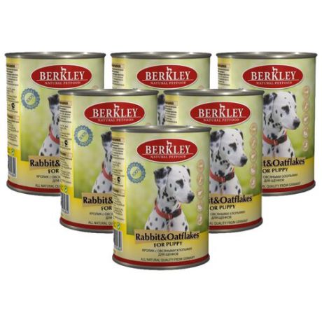 Корм для собак Berkley (0.4 кг) 6 шт. Паштет для щенков. Кролик с овсяными хлопьями