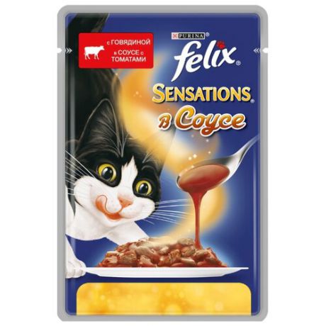 Корм для кошек Felix Sensations с говядиной и с томатами 85 г (кусочки в соусе)