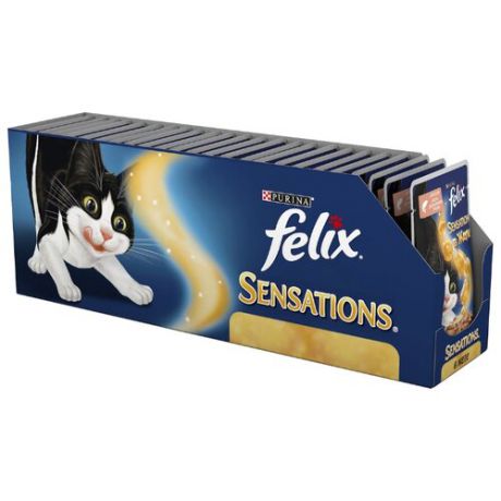 Корм для кошек Felix Sensations с лососем, с треской 24шт. х 85 г (кусочки в желе)