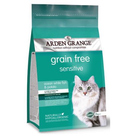 Корм для кошек Arden Grange Adult Cat Sensitive океаническая белая рыба и картофель сухой корм беззерновой, для взрослых кошек с деликатным желудком и/или чувствительной кожей 2 кг