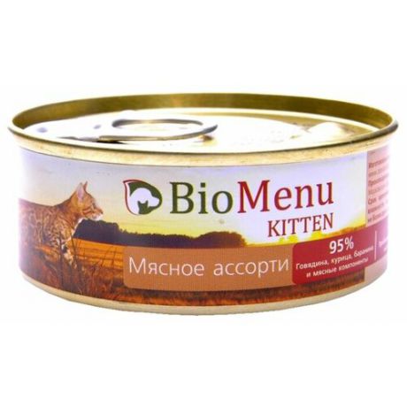 Корм для кошек BioMenu 1 шт. Kitten консервы для котят мясное ассорти 0.1 кг