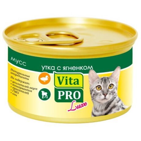 Корм для кошек Vita PRO 1 шт. Мяcной мусс Luxe для кошек, утка с ягненком 0.085 кг