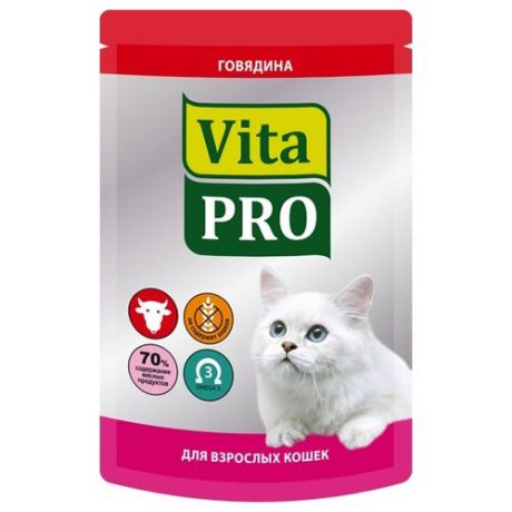 Корм для кошек Vita PRO 1 шт. Мясное меню для кошек (пауч), говядина 0.1 кг