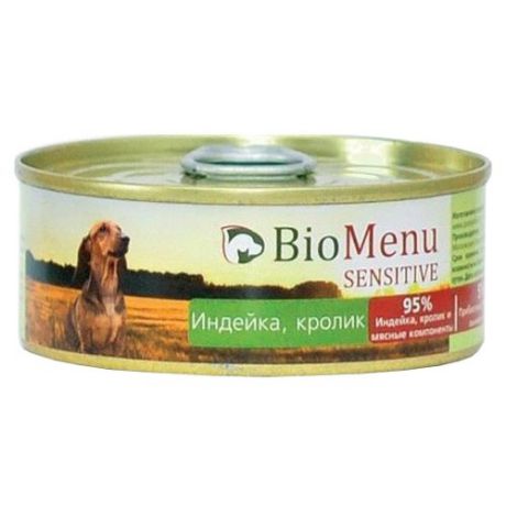 Корм для собак BioMenu (0.1 кг) 1 шт. Sensitive консервы для собак с индейкой и кроликом