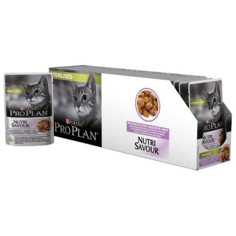 Корм для стерилизованных кошек Purina Pro Plan Nutrisavour с индейкой 24шт. х 85 г (кусочки в желе)