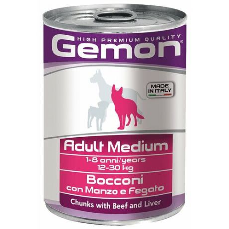 Корм для собак Gemon Кусочки с говядиной и печенью. Консервы для собак средних пород (0.415 кг) 1 шт.