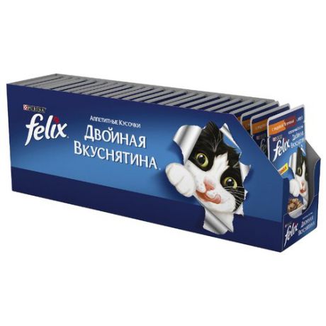 Корм для кошек Felix Двойная вкуснятина с индейкой, с печенью 24шт. х 85 г (кусочки в желе)