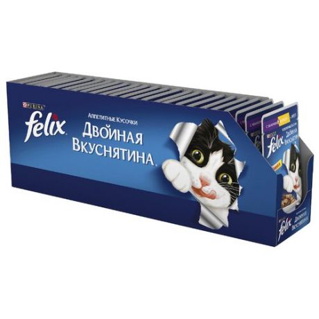 Корм для кошек Felix Двойная вкуснятина с курицей, с ягненком 24шт. х 85 г (кусочки в желе)