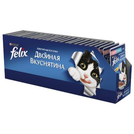 Корм для кошек Felix Двойная вкуснятина с лососем, с форелью 24шт. х 85 г (кусочки в желе)