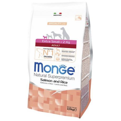 Сухой корм для собак Monge Speciality line для здоровья кожи и шерсти, лосось с рисом 2.5 кг (для мелких пород)