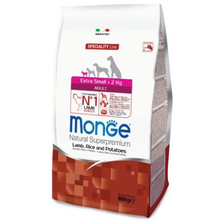 Сухой корм для собак Monge Speciality line для здоровья кожи и шерсти, ягненок с рисом, с картофелем 800г (для мелких пород)