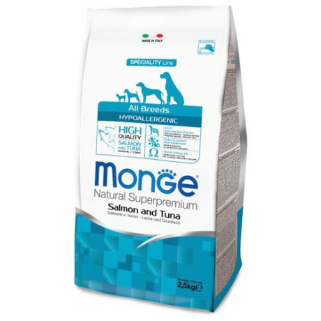 Сухой корм для собак Monge Speciality line для здоровья кожи и шерсти, лосось, тунец 2.5 кг