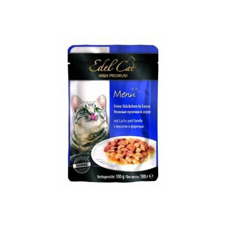 Корм для кошек Edel Cat с лососем, с форелью 20шт. х 100 г (кусочки в соусе)