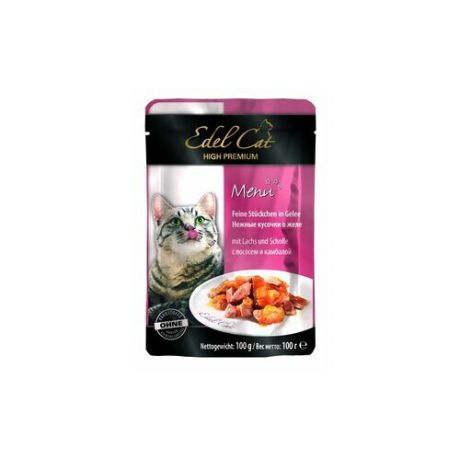 Корм для кошек Edel Cat с лососем, с камбалой 20шт. х 100 г (кусочки в желе)