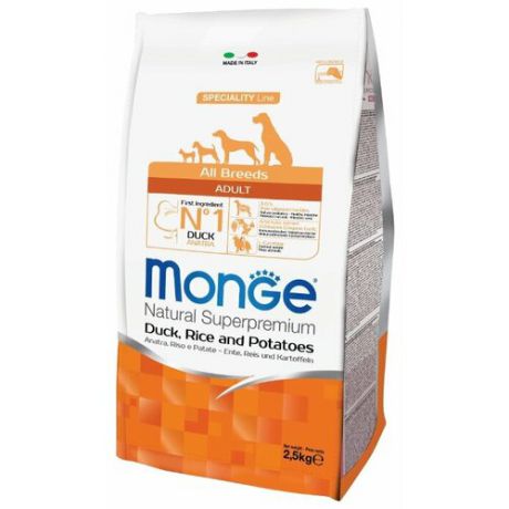 Сухой корм для собак Monge Speciality line утка с рисом, с картофелем 2.5 кг