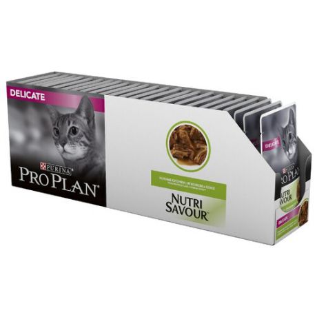 Корм для кошек Purina Pro Plan Nutrisavour Delicate при чувствительном пищеварении, с ягненком 24шт. х 85 г (кусочки в соусе)