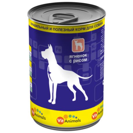 Корм для собак VitAnimals Консервы для собак Ягненок с рисом (0.410 кг) 1 шт.