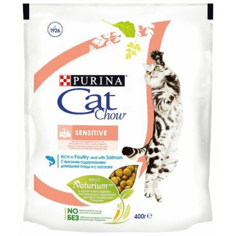 Корм для кошек CAT CHOW при чувствительном пищеварении, для здоровья кожи и шерсти, с лососем 400 г