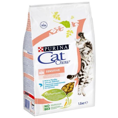 Корм для кошек CAT CHOW при чувствительном пищеварении, для здоровья кожи и шерсти, с лососем 1.5 кг