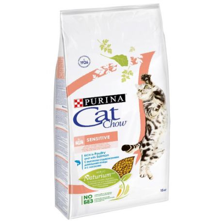 Корм для кошек CAT CHOW при чувствительном пищеварении, для здоровья кожи и шерсти, с лососем 15 кг