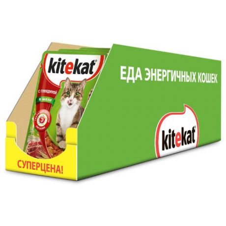 Корм для кошек Kitekat с говядиной 28шт. х 85 г (кусочки в желе)