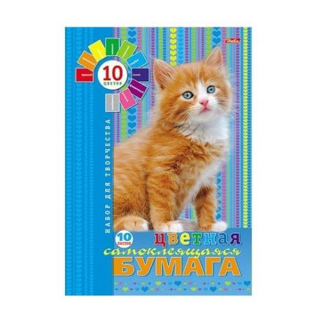 Цветная бумага Пушистый котенок Hatber, A4, 10 л., 10 цв.