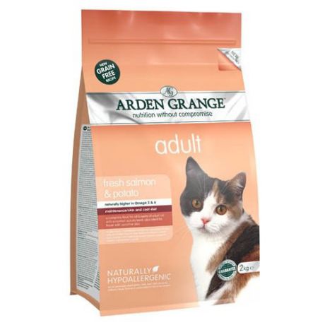 Корм для кошек Arden Grange Adult Cat лосось и картофель сухой корм беззерновой, для взрослых кошек 2 кг