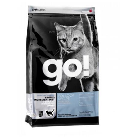 Корм для кошек GO! Sensitivity + Shine беззерновой, при чувствительном пищеварении, с минтаем 1.81 кг