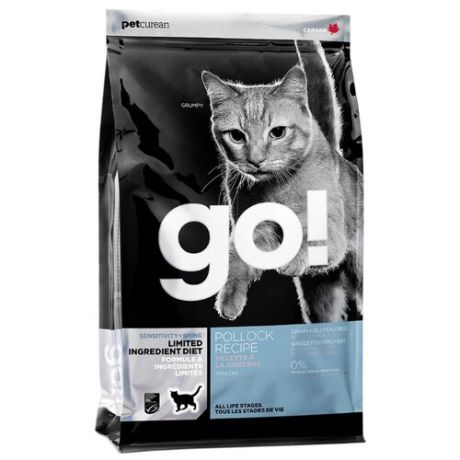 Корм для кошек GO! Sensitivity + Shine беззерновой, при чувствительном пищеварении, с минтаем 3.63 кг