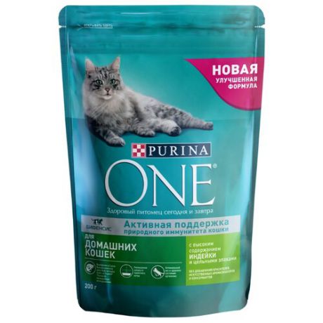 Корм для кошек Purina ONE для профилактики МКБ, с индейкой и с цельными злаками 200 г