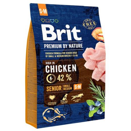 Сухой корм для пожилых собак Brit Premium by Nature курица 3 кг