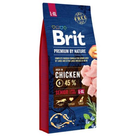 Сухой корм для пожилых собак Brit Premium by Nature курица 15 кг (для крупных пород)