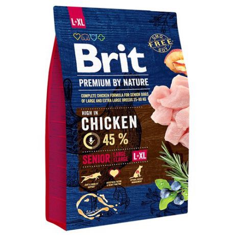 Сухой корм для пожилых собак Brit Premium by Nature курица 3 кг (для крупных пород)