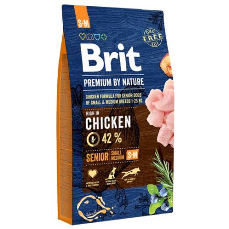 Сухой корм для пожилых собак Brit Premium by Nature курица 8 кг