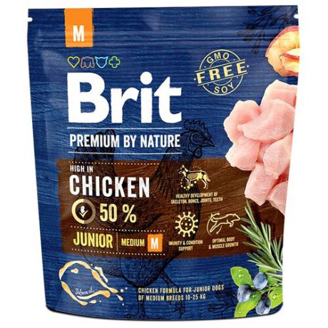 Сухой корм для щенков Brit Premium by Nature курица 1 кг (для средних пород)