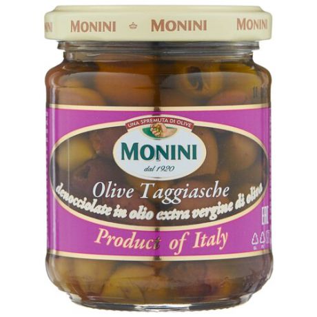 Monini Оливки Taggiasche без косточки в оливковом масле, стеклянная банка 180 г