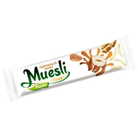 Ореховый батончик Muesli plus в белой и темной глазури Ореховый микс, 6 шт