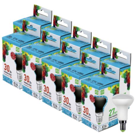 Упаковка светодиодных ламп 10 шт ASD E14, R50, 3Вт