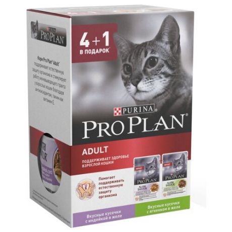 Корм для кошек Purina Pro Plan Nutrisavour для профилактики МКБ, с ягненком, с индейкой 5шт. х 85 г (кусочки в желе)