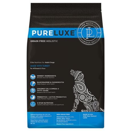Корм для собак PureLuxe (10.89 кг) Elite Nutrition for adult dogs with turkey
