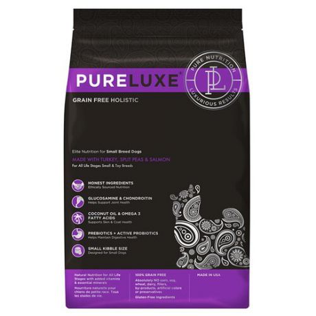 Корм для собак PureLuxe (5 кг) Elite Nutrition for small breed dogs with turkey, split peas & salmon