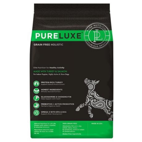 Корм для собак PureLuxe (10.89 кг) Elite Nutrition for healthy activity dogs with turkey & salmon