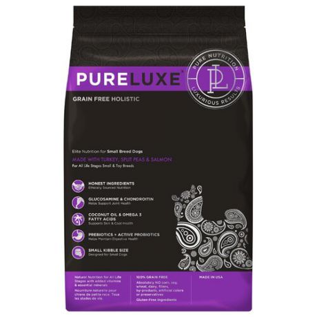 Корм для собак PureLuxe (1.81 кг) Elite Nutrition for small breed dogs with turkey, split peas & salmon