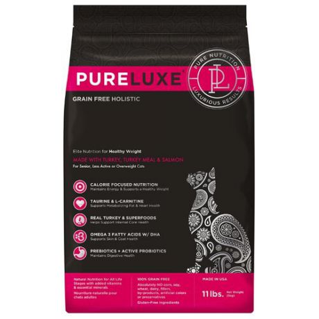 Корм для кошек PureLuxe беззерновой, с лососем, с индейкой 1.5 кг