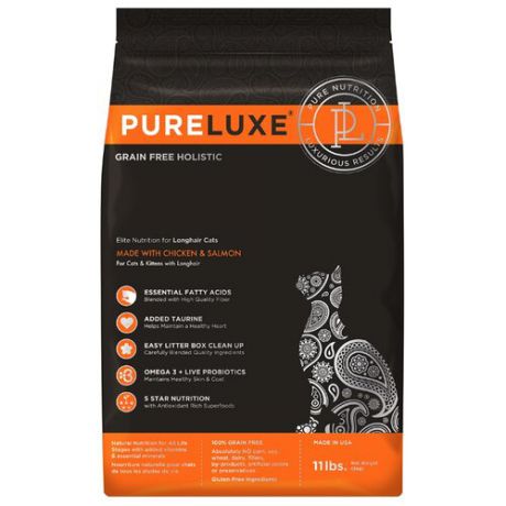 Корм для кошек PureLuxe Elite Nutrition for longhair cats with chicken & salmon 5 кг