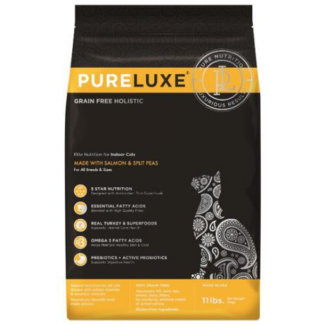 Корм для кошек PureLuxe беззерновой, с лососем и с горошком 1.5 кг